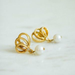 Faux Pearl and Gold Drop Earrings